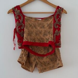 Small Adult Beaded Dance Costume Red and Nude